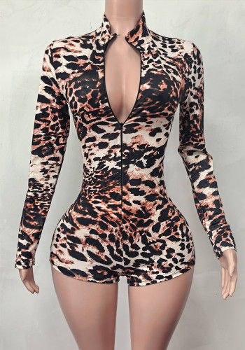 Women’s Fashion Printed Long Sleeve Tight Slim Romper