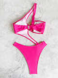 Women’s Solid One-Shoulder Bikini Swimsuit
