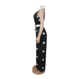 Women’s Polka Dot Print Halter Neck Sleeveless Jumpsuit