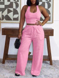 Women’s Casual Crop Tank Top Drawstring Wide-Leg Pants Two-Piece Set