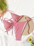 Women’s Striped Lace-Up Low Back Sexy Bikini Swimsuit