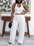 Women’s Casual Crop Tank Top Drawstring Wide-Leg Pants Two-Piece Set