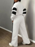 Women’s Color Block Fashion Loose Sports Striped Sweatshirt and Pants Two-Piece Set