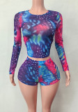 Women’s Fashion Printed Mesh Shorts Two-Piece Set