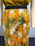 Women’s Fall Chic Slim Fit Sleeveless Top Printed Pleated Skirt Two-Piece Set