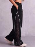Women’s Color Block Lace Patchwork Drawstring High-Waist Casual Wide-Leg Sweatpants