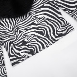 Women’s Fashion Zebra Print Patchwork Fur Collar Long Sleeve Slim Fit Open Waist Top