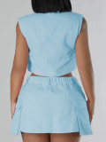 Women’s Summer Turndown Collar Pocket Shorts Two-Piece Set