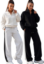 Women’s Fall Winter Fashion Color Block Sports Sweatshirt Loose Streetwear Casual Pants Two-Piece Set