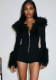 Women Autumn/Winter Solid Casual Furry Zip Patchwork Long-sleeve Jumpsuit