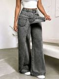 Women Irregular Washed Casual Denim Wide-leg Pants