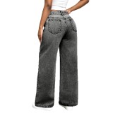 Women Irregular Washed Casual Denim Wide-leg Pants
