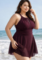 Plus Size Women Halter Neck See-Through Mesh Holiday Beach One-piece Swimsuit Plus Size Women Halter Neck See-Through Mesh Holiday Beach One-piece Swimsuit