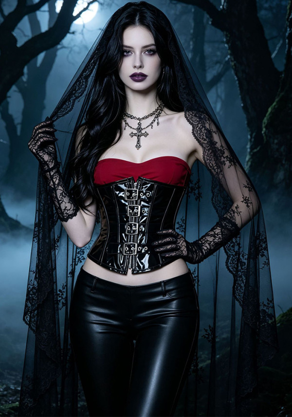 Women Halloween Cosplay PU Leather Belt Corset Bustier