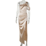 Women Sexy Hollow-out Irregular Slit Maxi Dress