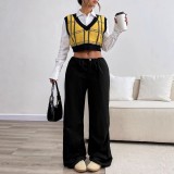 Women Knit Autumn V Neck Plaid Vest