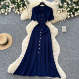 Women Elegant Solid Knit Summer Slit Maxi Dress