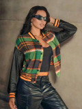 Women Autumn/Winter Plaid Patchwork Baseball Jacket