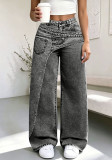 Women Irregular Washed Casual Denim Wide-leg Pants
