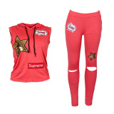 Plus Size Women African Print Solid Top and Pant Two-piece Set