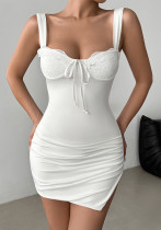 Women Strap Lace Strapless Lace-Up Ruched Slit Sexy Bodycon Dress Women Strap Lace Strapless Lace-Up Ruched Slit Sexy Bodycon Dress