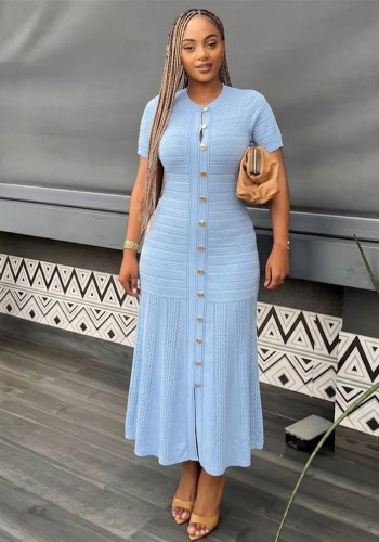 Women Elegant Solid Knit Summer Slit Maxi Dress