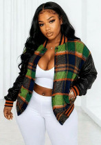 Women Autumn/Winter Plaid Patchwork Baseball Jacket