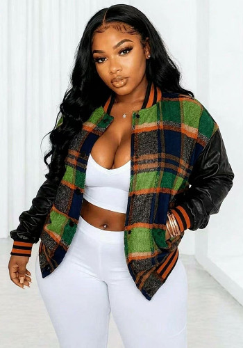 Women Autumn/Winter Plaid Patchwork Baseball Jacket