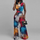 Women Casual Print Sleeveless Jumpsuit