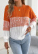 Women Autumn/Winter Casual Color-block Cable Knit Irregular Lantern Sleeve Sweater