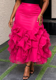 Plus Size Women Rose Ruffle Mesh Fishtail Formal Party Skirt