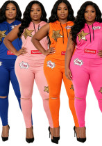 Plus Size Women African Print Solid Top and Pant Two-piece Set