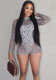 Women Summer Sexy Print Mesh Patchwork Jumpsuit