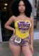 Women Casual Letter Print Strapless Top and Shorts Two-piece Set
