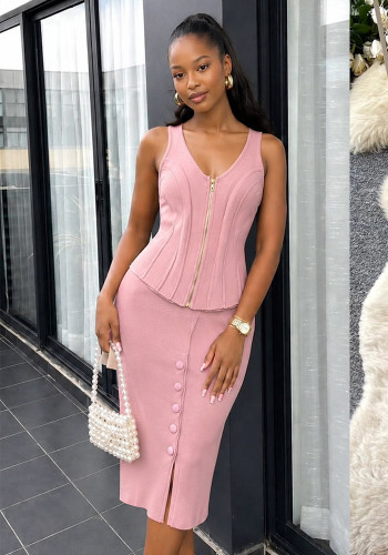 Women Summer Irregular Sleeveless Top and Skirt Two-piece Set