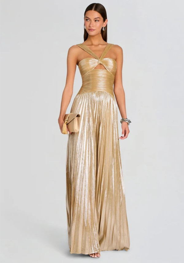 Women Autumn/Winter Pleated Strap Maxi Dress
