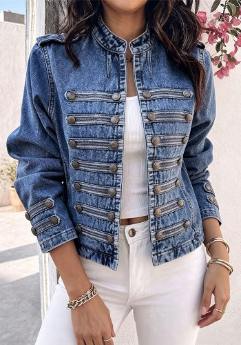 Women Stand Collar Denim Jacket