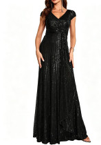 Women Black V Neck Sequin Elegant Evening Dress Women Black V Neck Sequin Elegant Evening Dress