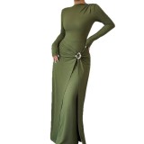 Women Autumn Solid Long-sleeve Knit Stretchy Bodycon Dress
