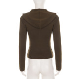 Women Brown Long-sleeve Casual Hoodie and Bell Bottom Pants Two-piece Set