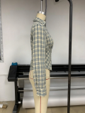 Women's Plaid Deep V Neck Slim Waist Slim Fit Button Front Long Sleeve Blouse