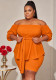 Women's Plus Size Off Shoulder Belt Slim Waist Slim Fit Top Stretch Bodycon Shorts Two Piece Set