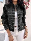 Women Stand Collar Denim Jacket