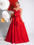 Women's Red Strap Bow Party Dress