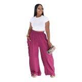 Women's High Waist Loose Harem Pants Pockets Drawstring Waist Casual Pants