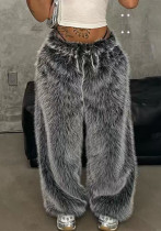 Women's American Streetwear Printed Faux Fur Casual Loose Pants Women's American Streetwear Printed Faux Fur Casual Loose Pants