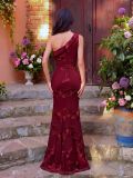 Women's Elegant Flower Embellished Chic Formal Party Dress Strap Slim Fit Low Back Solid Color Maxi Dress