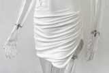 Women Strap Lace Strapless Lace-Up Ruched Slit Sexy Bodycon Dress