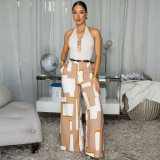 Women's High Waist Geometric Print Wide Leg Pattern Casual Pants