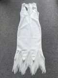 Women Fringe Sleeveless V Neck Cut Out Bodycon Dress